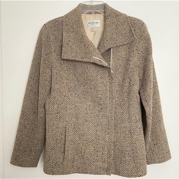 Emanuel Ungaro Wool Tweed Jacket Tan Size 8 - Picture 5 of 6